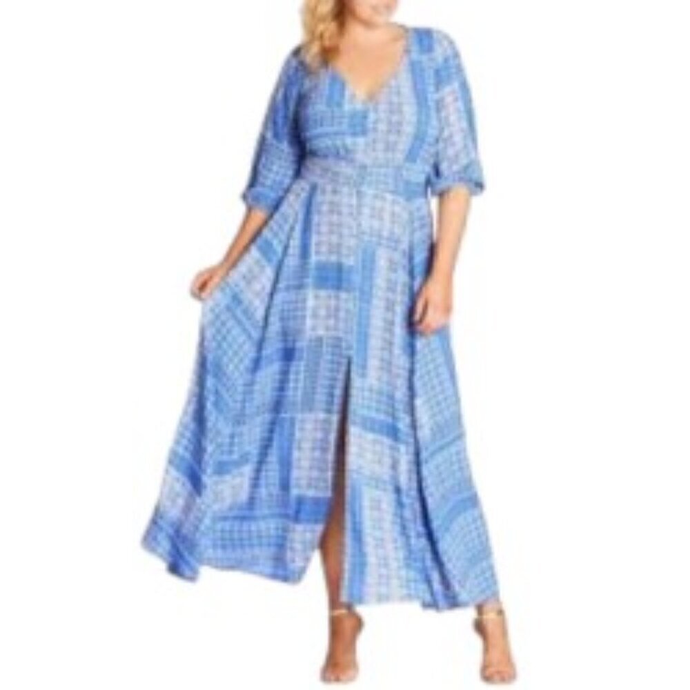 City Chic Blue & White China Plate A Line Maxi Dress XXLarge